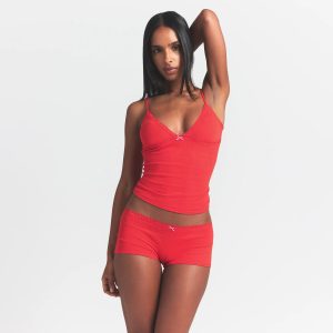 LIGHTWEIGHT COTTON POINTELLE LACE CAMI AND BOY SHORT SET