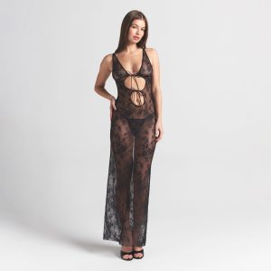ULTRA FINE LACE TIE FRONT LONG SLIP DRESS