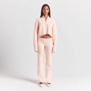 SWEATER KNITS RIBBED MOCK NECK ZIP UP